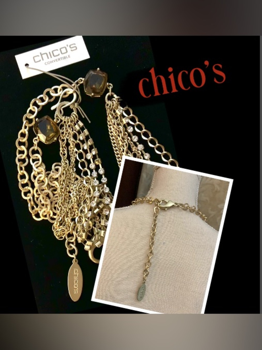 Chico's Gold Multiple 6-Strand Layered Necklace - Picture 2 of 3